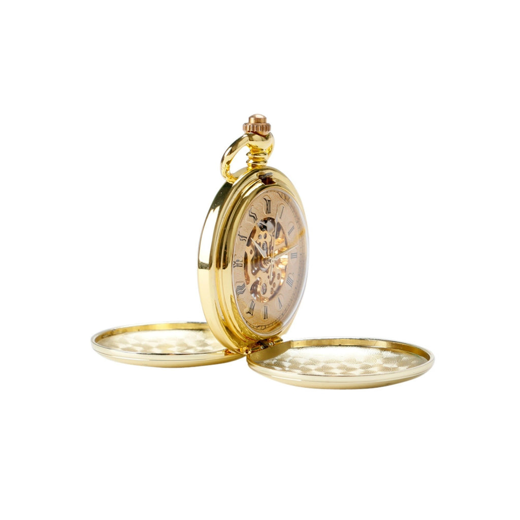 Double Opening Gold Mechanical Hand Wind Pocket Watch - Minimum Mouse