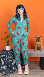 Cute Dragon Print Stretch Twill Boiler Suit by Run and Fly