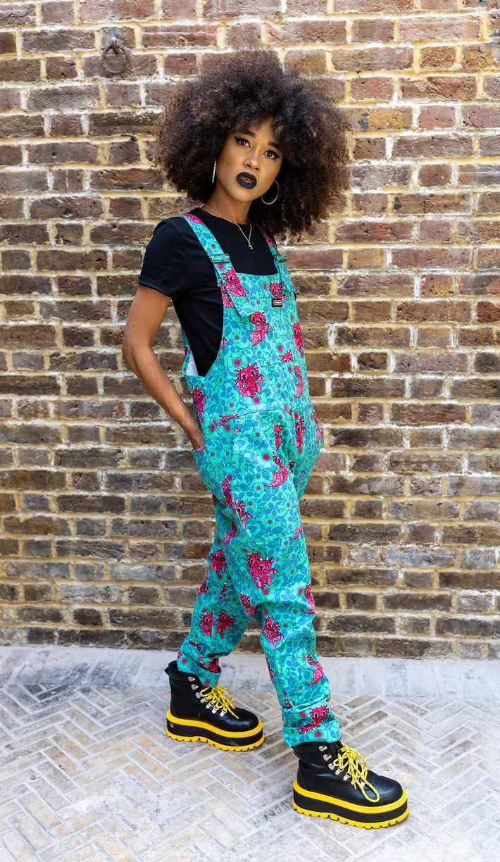 Cute Dragon Print Stretch Twill Cotton Dungarees by Run and Fly