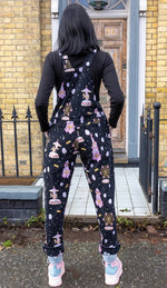 Black Fairground Print Stretch Twill Cotton Dungarees by Run and Fly