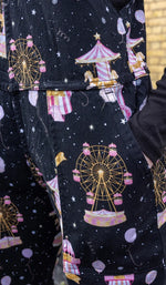 Black Fairground Print Stretch Twill Cotton Dungarees by Run and Fly