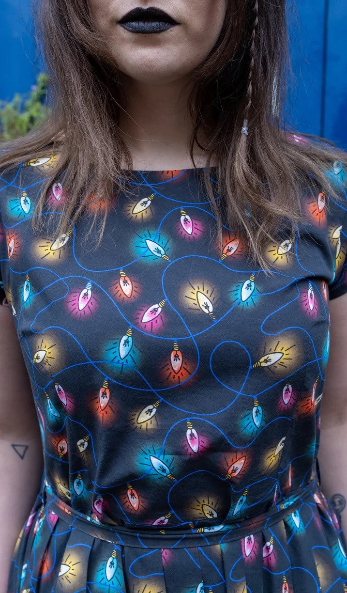 Fairy Lights Print Cotton Tea Dress with Pockets by Run and Fly