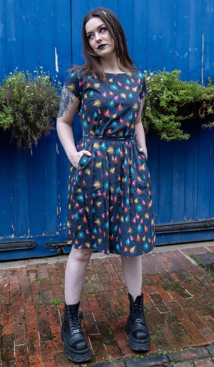 Fairy Lights Print Cotton Tea Dress with Pockets by Run and Fly