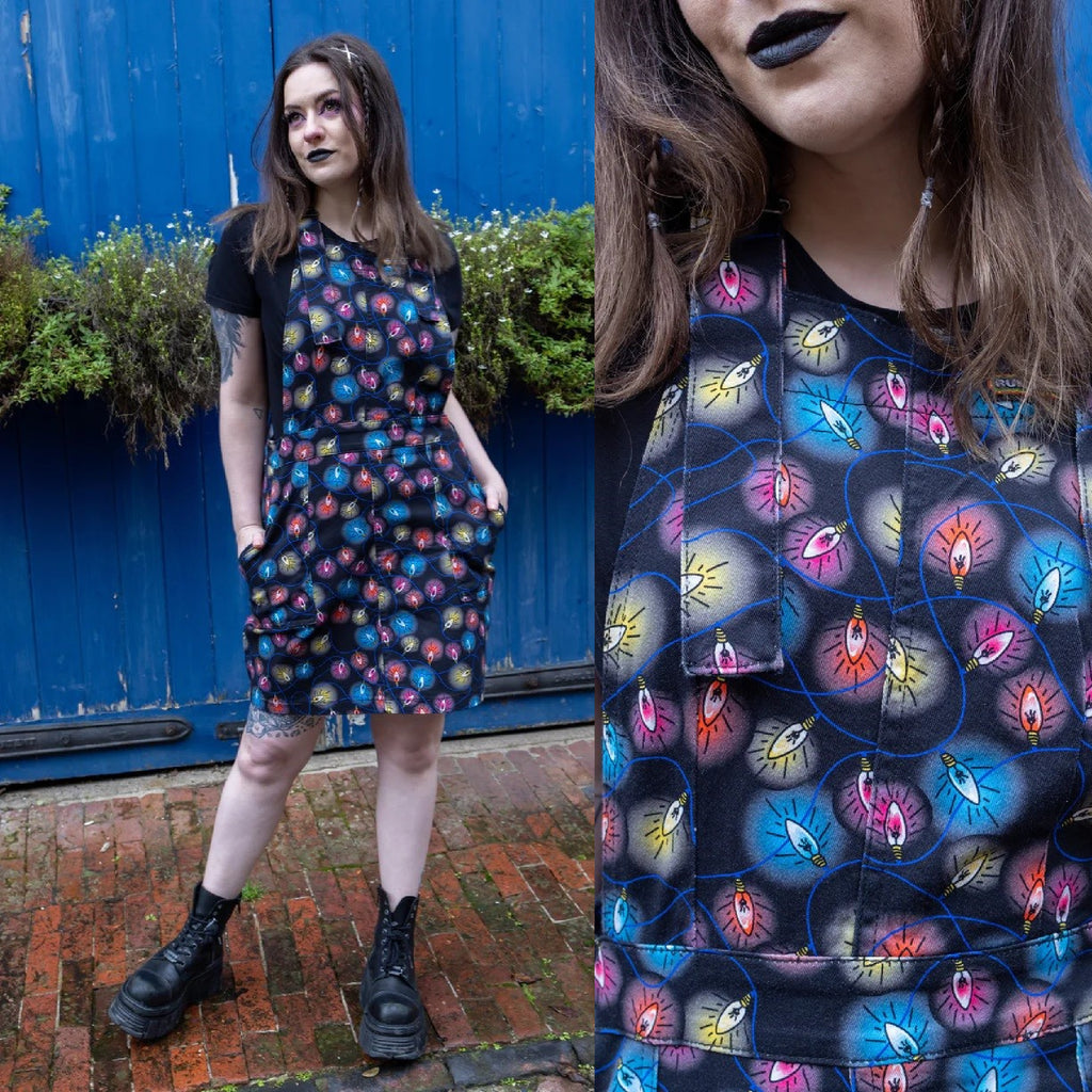 Fairy Lights Print Dungaree Pinafore Dress by Run and Fly