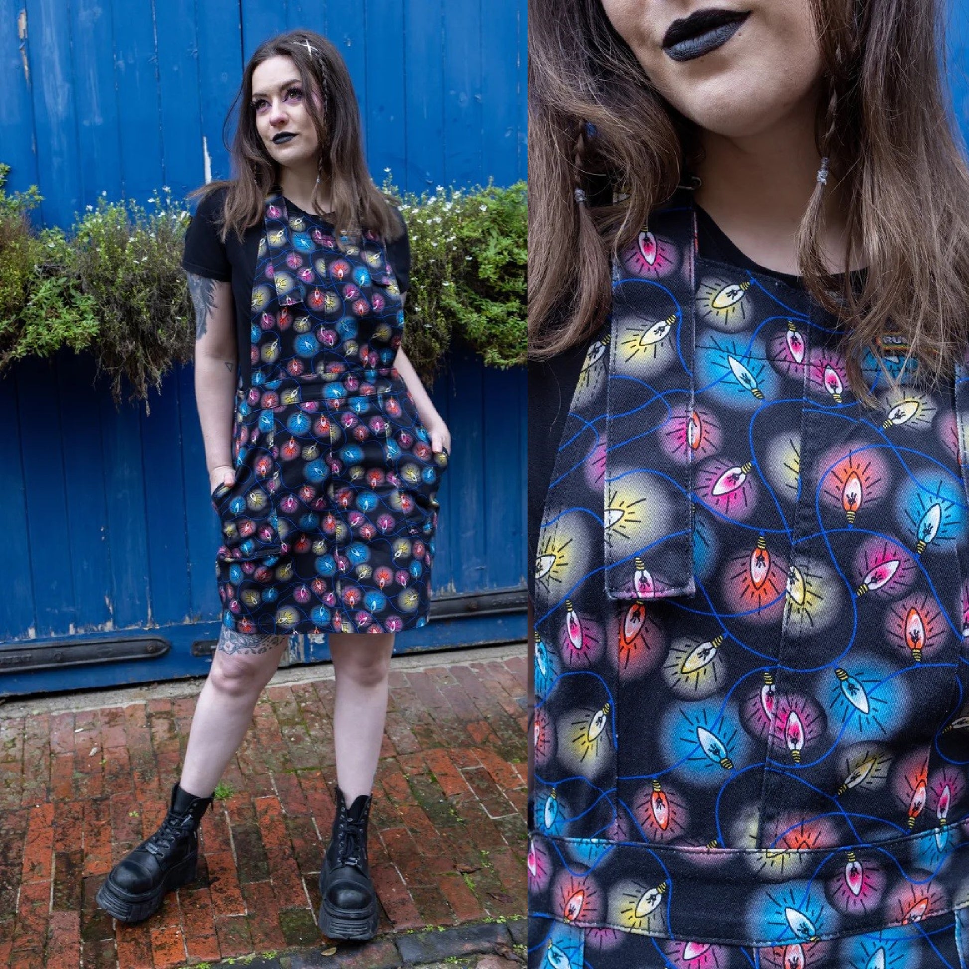 Fairy Lights Print Dungaree Pinafore Dress by Run and Fly