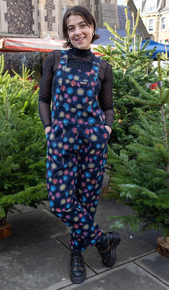 Fairy Lights Print Stretch Twill Cotton Dungarees by Run and Fly