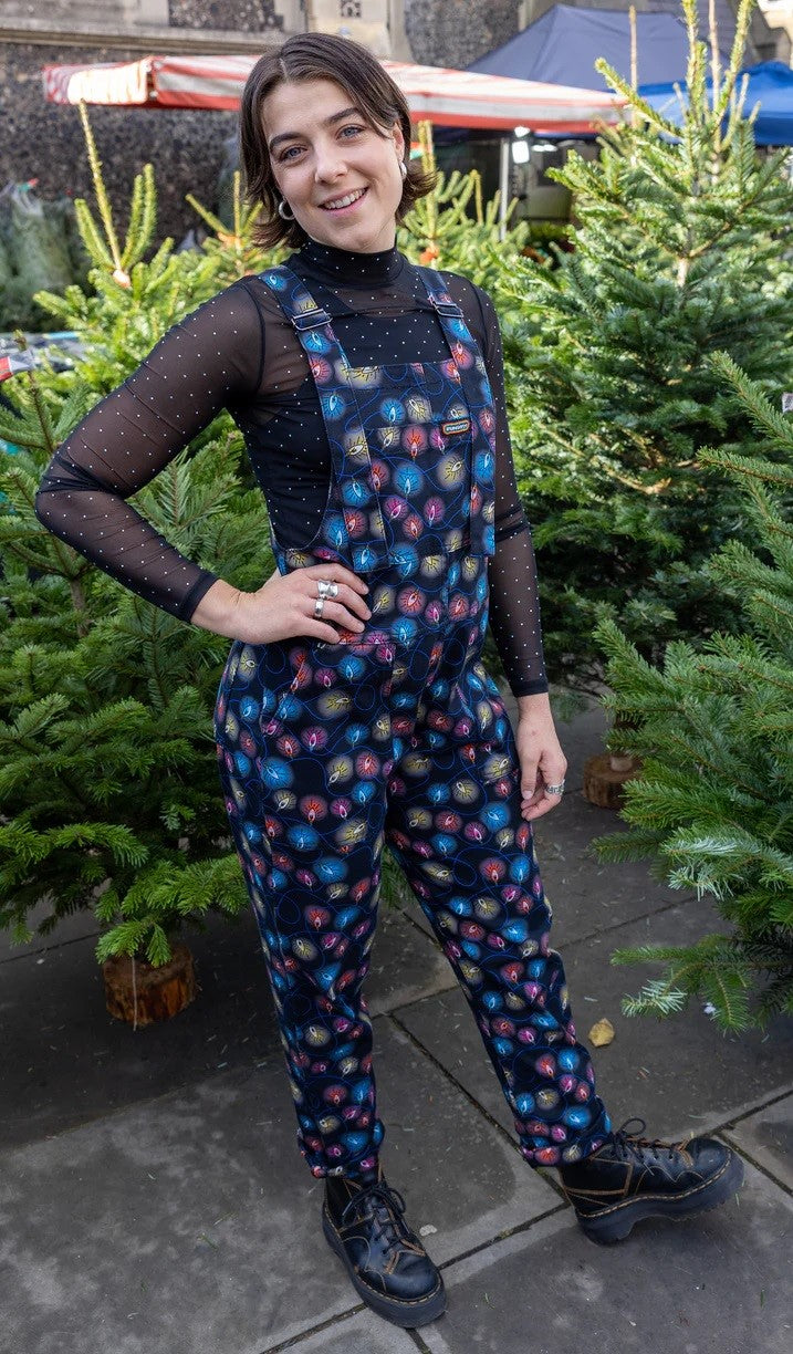 Fairy Lights Print Stretch Twill Cotton Dungarees by Run and Fly