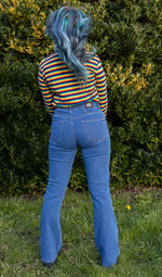 High Waist Flared Blue Denim Jeans by Run and Fly