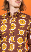 Brown Retro Flowers Print Shirt by Run and Fly