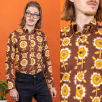 Brown Retro Flowers Print Shirt by Run and Fly