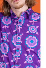 Purple Retro Flowers Print Shirt by Run and Fly