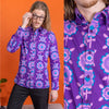 Purple Retro Flowers Print Shirt by Run and Fly