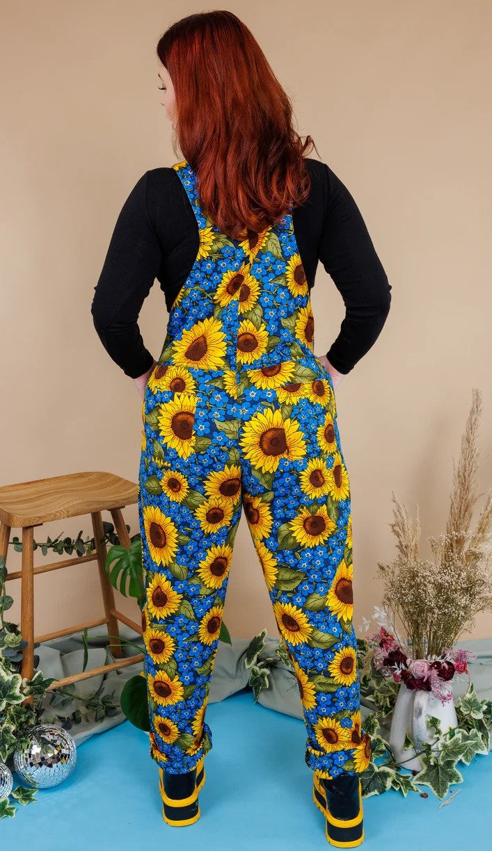 Forget Me Not Sunflower Stretch Twill Cotton Dungarees by Run and Fly