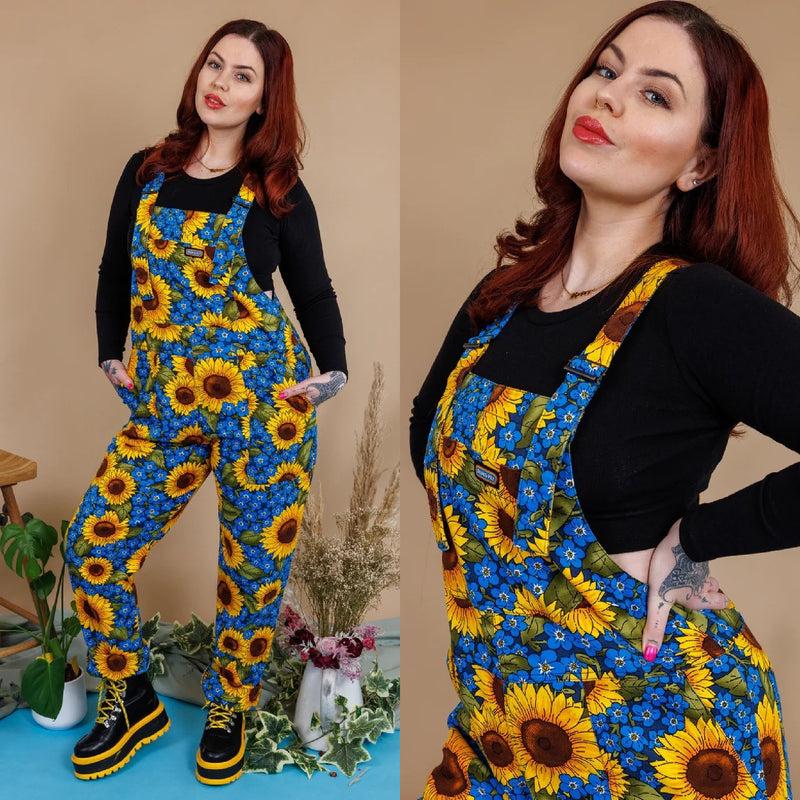 Forget Me Not Sunflower Stretch Twill Cotton Dungarees by Run and Fly