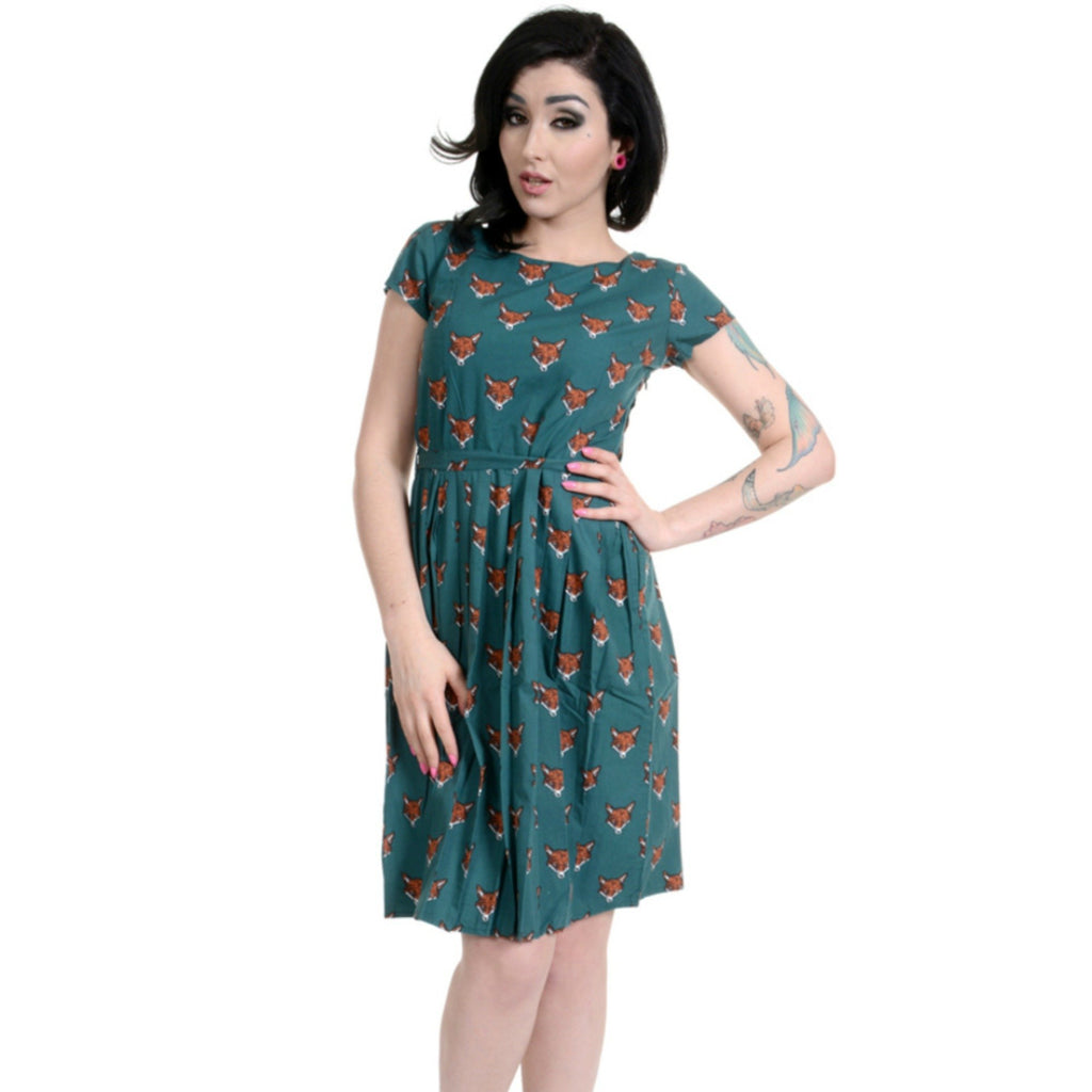 RUN AND FLY Fox Face Print Forest Green Dress Vtg Style 8 10 12 14 16 18 20 BNWT Minimum Mouse RUN AND FLY Fox Face Print Forest Green Dress Vtg Style 8 10 12 14 16 18 20 BNWT Minimum Mouse