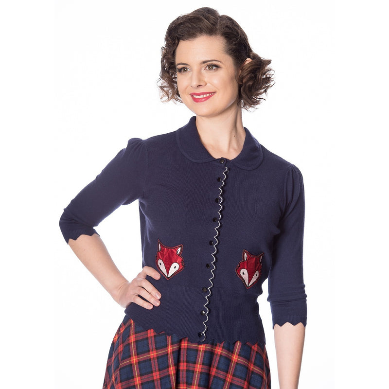 Fox Cardigan by Banned Apparel in Navy Blue