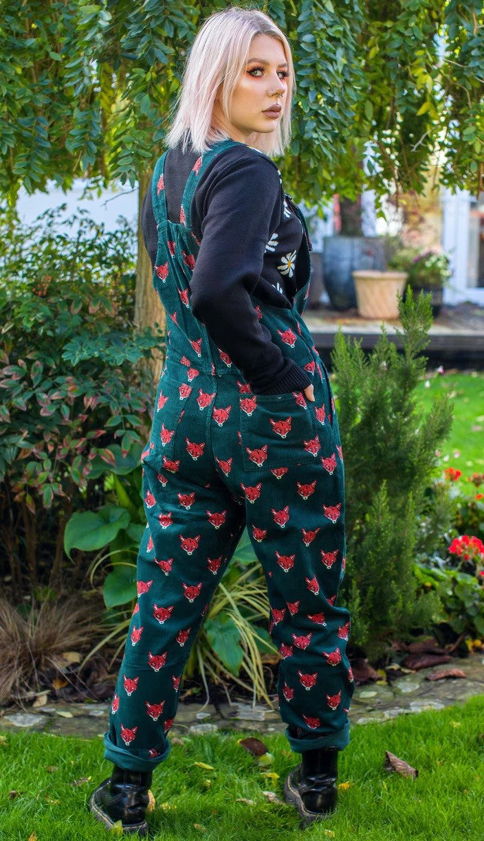 Fox Print Stretch Corduroy Dungarees by Run and Fly