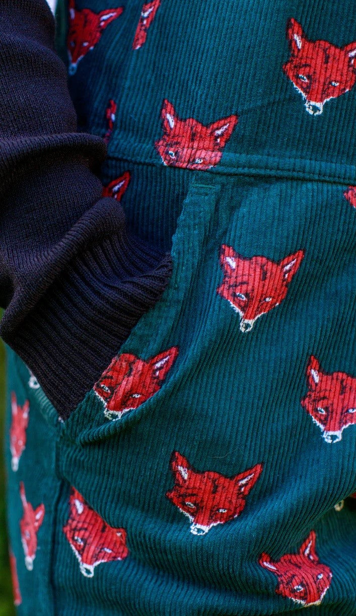 Fox Print Stretch Corduroy Dungarees by Run and Fly
