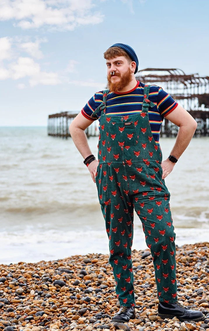 Fox Print Stretch Corduroy Dungarees by Run and Fly
