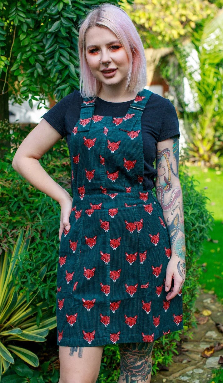 Fox Print Dungaree Pinafore Dress by Run and Fly