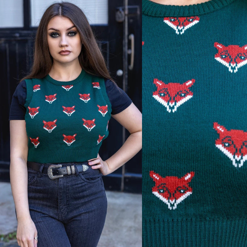 Green Fox Cropped Tank Top by Run and Fly