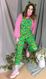 Frog Print Stretch Twill Cotton Dungarees by Run and Fly x The Mushroom Babes