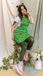 Frogs Print Dungaree Pinafore Dress by Run and Fly x The Mushroom Babes