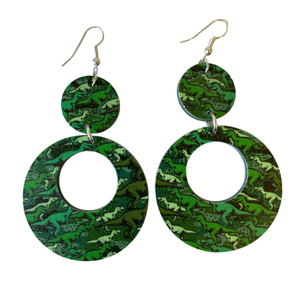 Green Camo Dinosaur Print Earrings by Love Boutique - Minimum Mouse
