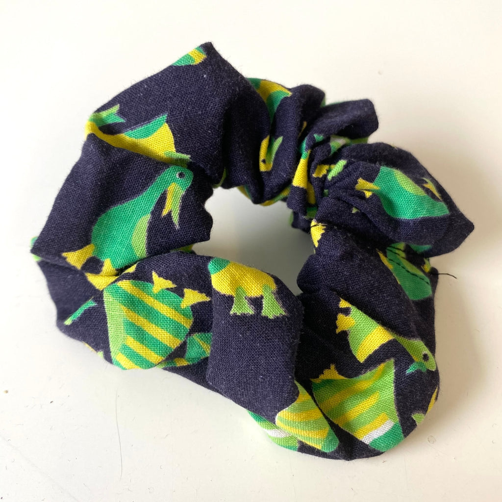 Green Ducks Scrunchie - Made From Vintage Fabric - Minimum Mouse