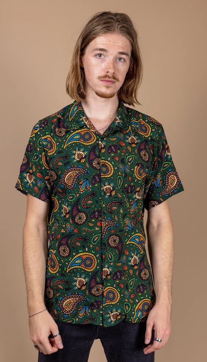 Green Paisley Print Shirt by Run and Fly