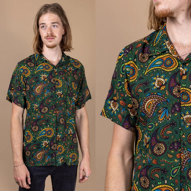 Green Paisley Print Shirt by Run and Fly