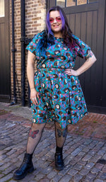 Hedgehog Print Cotton Tea Dress with Pockets by Run and Fly
