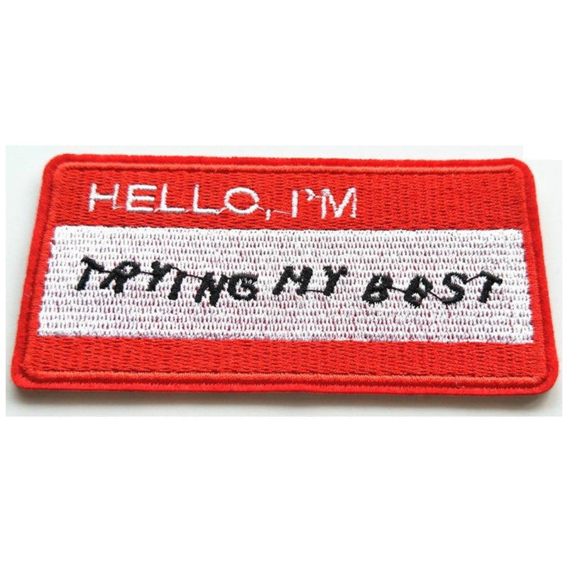 Hello I'm Trying My Best Name Badge Iron On Patch - Minimum Mouse
