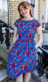 Hummingbird Print Cotton Tea Dress with Pockets by Run and Fly