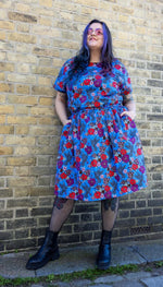 Hummingbird Print Cotton Tea Dress with Pockets by Run and Fly