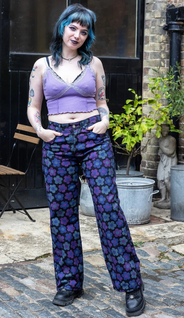 Black Flower Power Jeans by Run and Fly