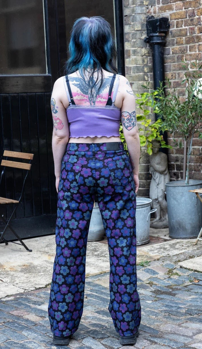 Black Flower Power Jeans by Run and Fly