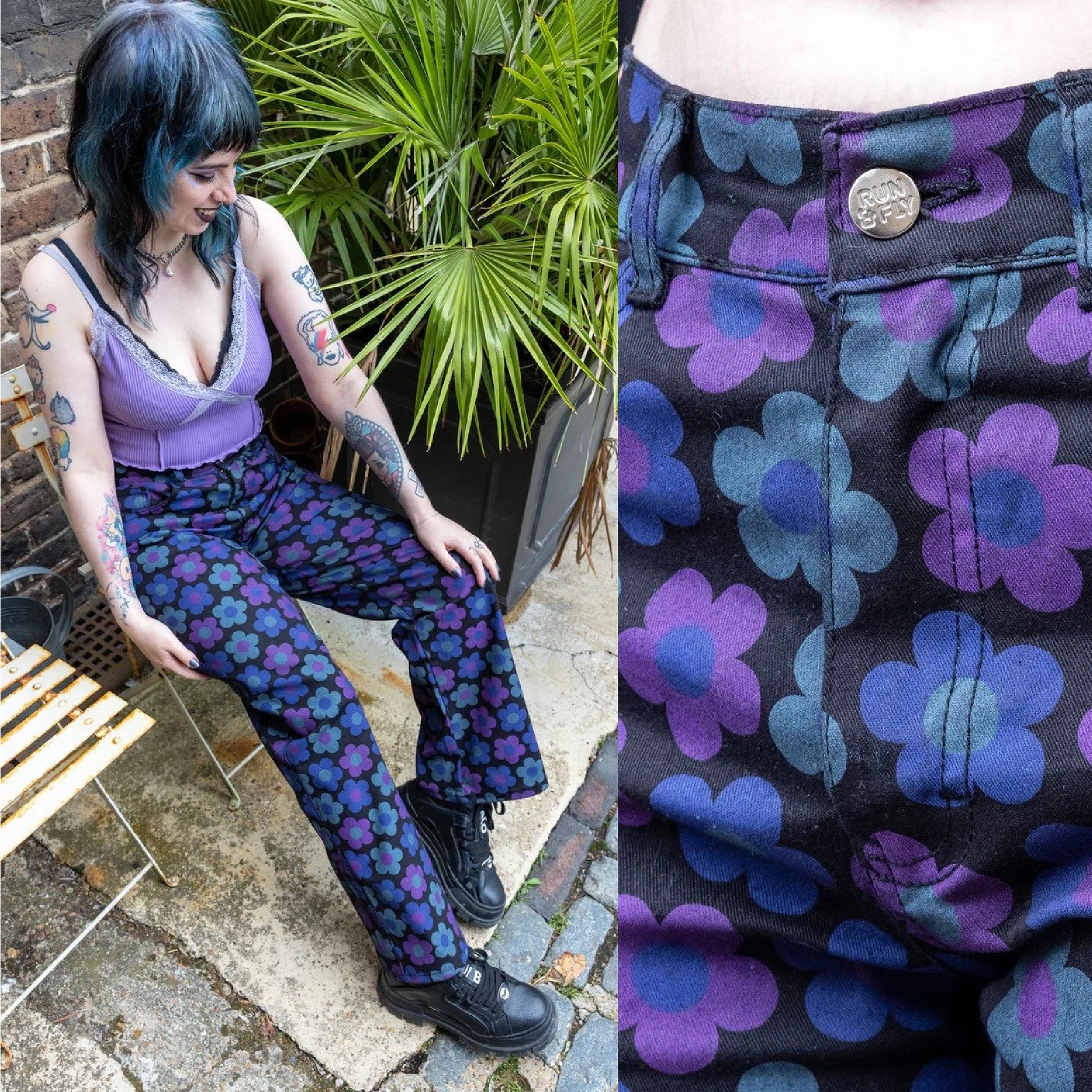 Black Flower Power Jeans by Run and Fly