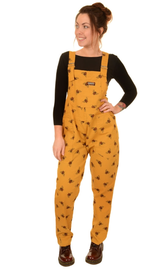 Gold Bee Print Dungarees in Twill Cotton by Run and Fly