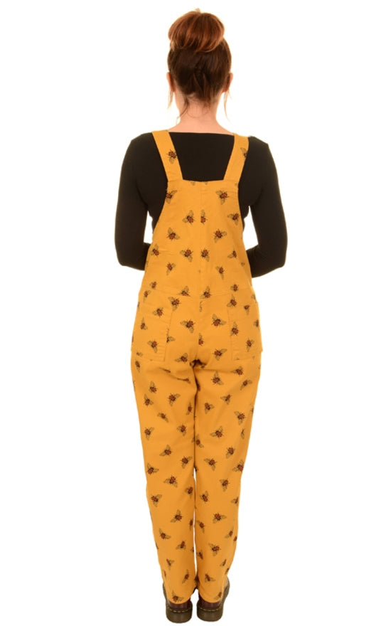 Gold Bee Print Dungarees in Twill Cotton by Run and Fly