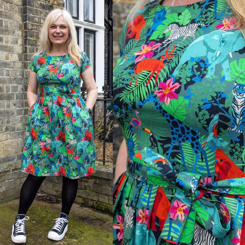 Jungle Print Cotton Tea Dress with Pockets by Run and Fly