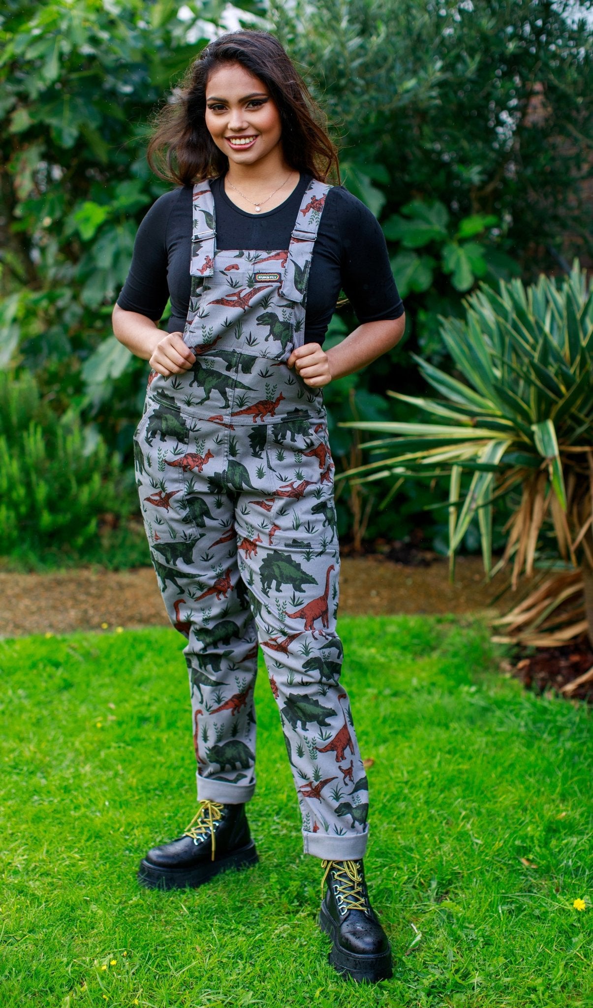 Jurassic Adventure Cotton Twill Dinosaur Dungarees by Run and Fly - Minimum Mouse