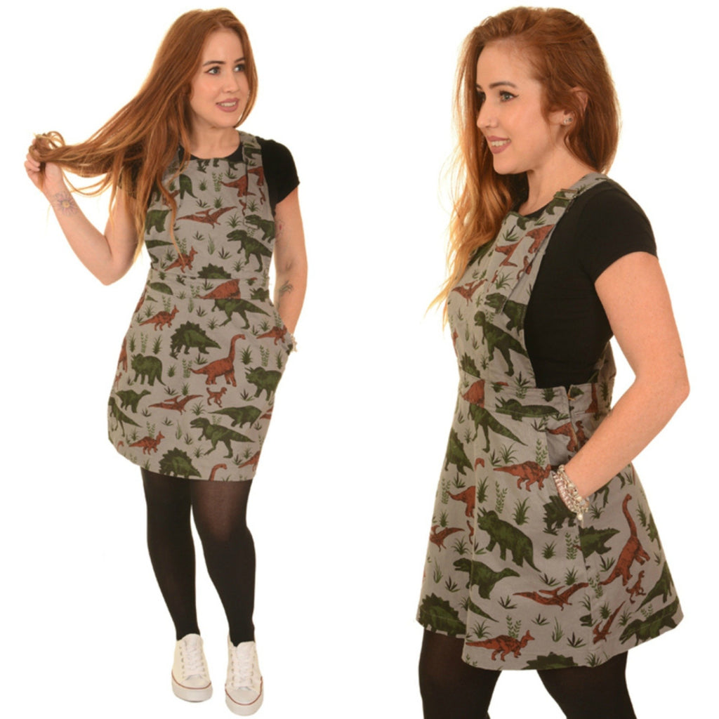 Jurassic Adventure Dinosaur Cotton Dungaree Pinafore Dress by Run and Fly - Minimum Mouse