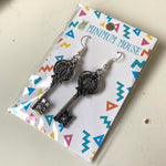 Ornate Silver Key Earrings