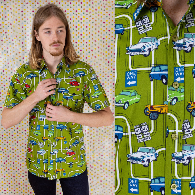 Short Sleeve Mod Car Print Shirt by Run and Fly