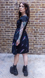 Lightning Bolt Print Cotton Tea Dress with Pockets by Run and Fly