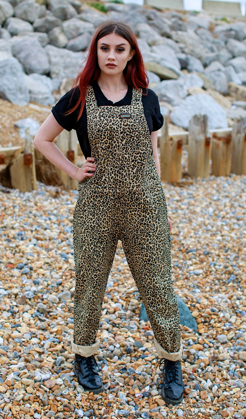 Leopard Print Stretch Twill Dungarees by Run and Fly - Minimum Mouse