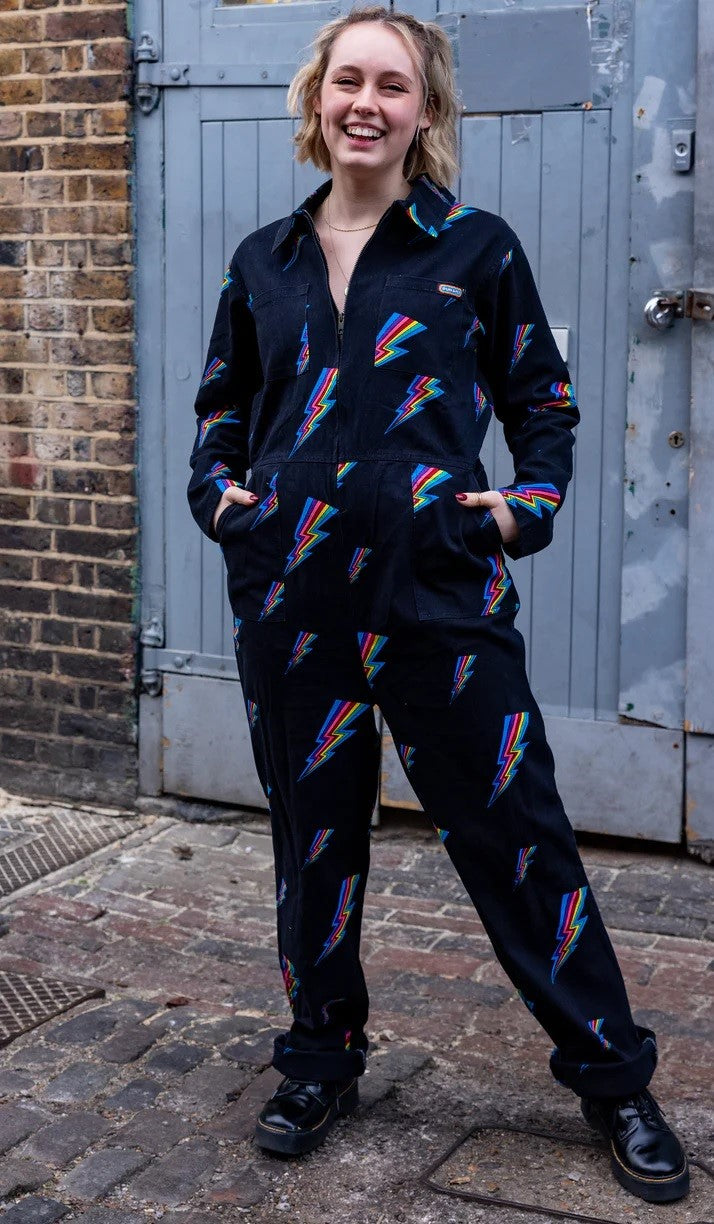Rainbow Lightning Bolt Stretch Twill Boiler Suit by Run and Fly
