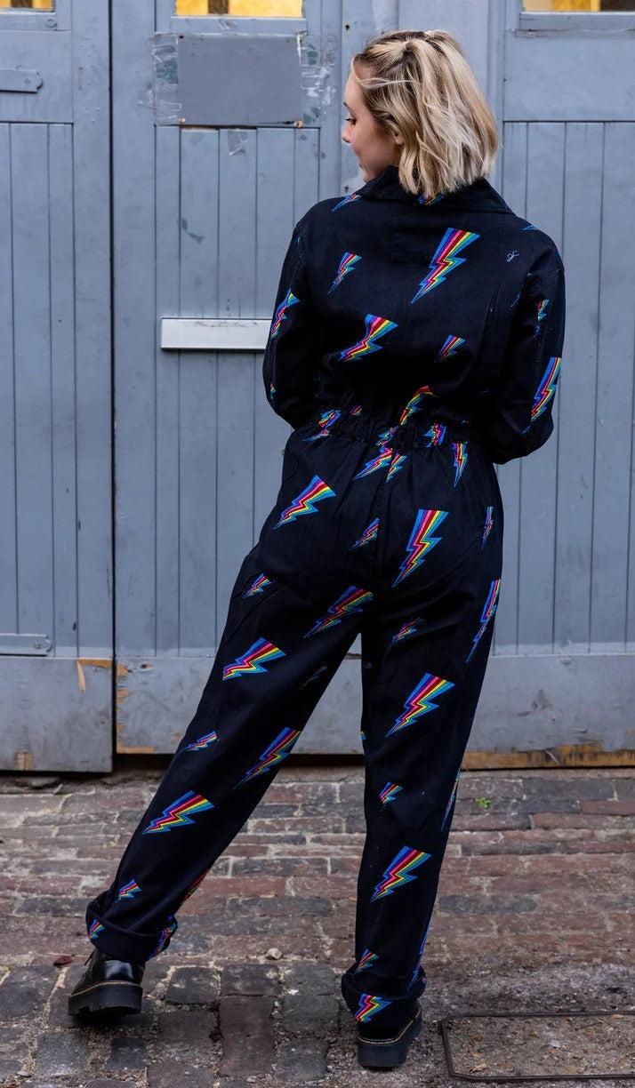 Rainbow Lightning Bolt Stretch Twill Boiler Suit by Run and Fly
