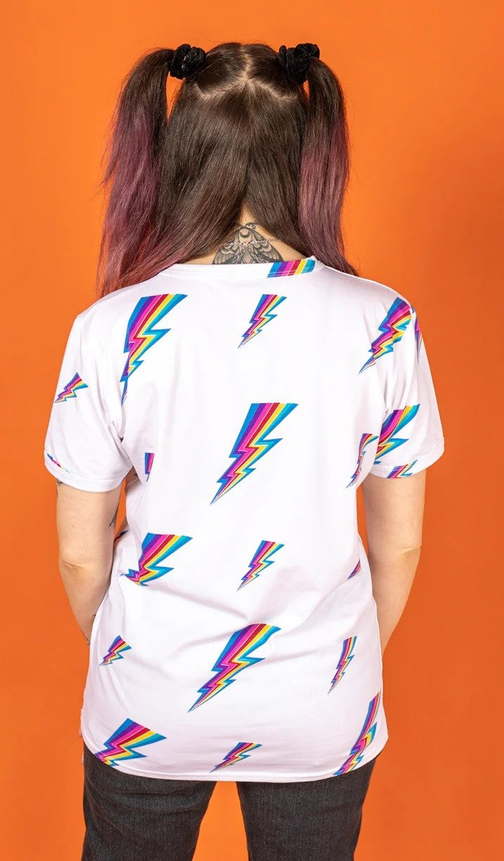 Rainbow Lightning Bolt Print T Shirt by Run and Fly